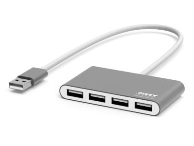 PORT 900120 USB-A to 4x USB-A 2.0 Hub - Silver