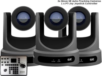 PTZOptics Producer-SE Bundle with 3x 20X Move SE Auto-Tracking PTZ Cameras in Grey and a IP JOY Controller