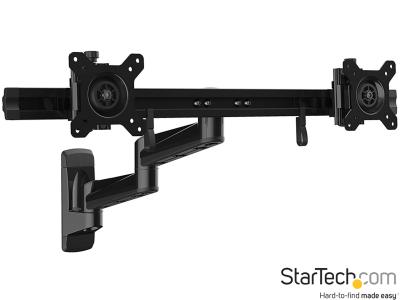 StarTech ARMDUALWALL Dual-Monitor Side-by-Side Wall Arm - Black - for 15" - 24" Screens up to 5kg