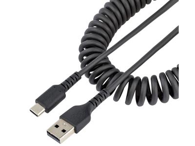 StarTech R2ACC-1M-USB-CABLE 1m USB-C to USB-A Coiled Cable - Black