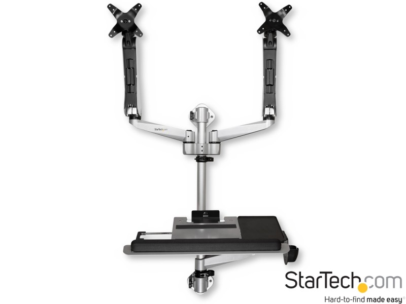 StarTech WALLSTSI2 Dual-Monitor Wall-Mounted Height-Adjustable Workstation - Silver - for 13" - 30" Screens up to 9kg