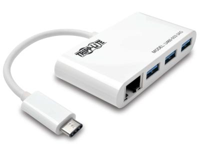 Tripp Lite by Eaton U460-003-3AG USB-C to 3x USB-A Hub with LAN Port - White