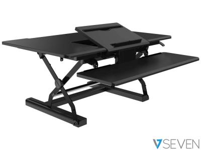 V7 DT3SSB Sit-Stand Desktop 91x59cm Workstation with Built-in Laptop Riser - Black