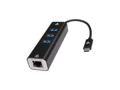V7 V7UCRJ45USB3 USB-C to Gigabit Ethernet and USB-A Hub - Black
