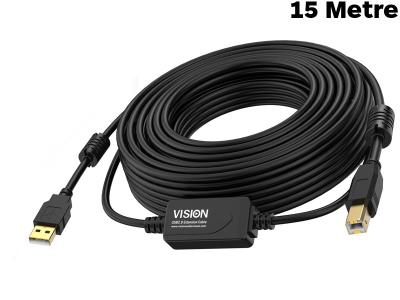 VISION 15 Metre Professional Black USB 2.0 Cable with Active Booster - TC-15MUSB+/BL/2