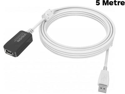 VISION 5 Metre Professional USB 2.0 Extension Cable with Active Booster - TC-5MUSBEXT+