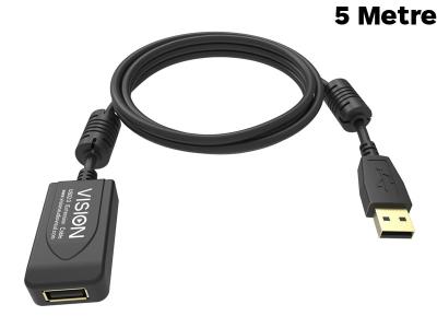 VISION 5 Metre Professional USB 2.0 Extension Cable with Active Booster - TC-5MUSBEXT+/BL