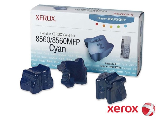 Genuine Xerox 108R00723 Cyan ColorStix 3 Pack to fit Phaser 8560 Colour Laser Printer 
