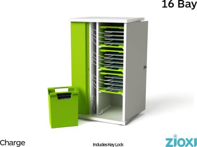 zioxi CHRGC-TBB-16-K 16 Bay iPad Secure & Charge Cabinet with Baskets - Key Lock