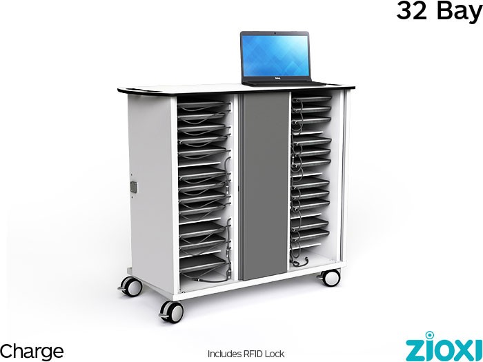 zioxi CHRGT-CB-32-R Chromebook & Netbook 32 Bay Store and Charge Trolley - RFID Lock