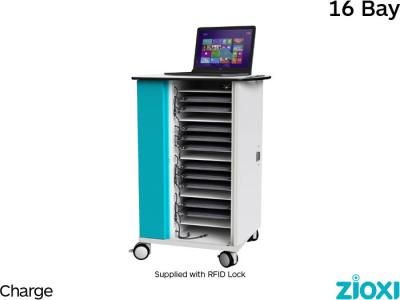 zioxi CHRGT-LS-16-R Laptop Charging Trolley, Store and Charge, 16 Bay - RFID Lock