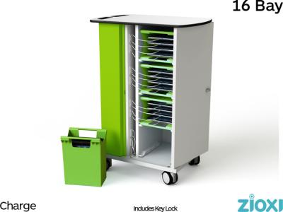 zioxi CHRGT-TBB-16-K iPad & Tablet 16 Bay Store & Charge Trolley with Baskets - Key Lock