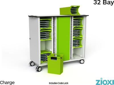 zioxi CHRGT-TBB-32-C iPad & Tablet 32 Bay Store & Charge Trolley with Baskets - Code Lock