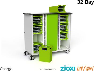 zioxi CHRGT-TBB-32-C-O3 iPad & Tablet 32 Bay Store & Charge Trolley with OnView smartControl - Code Lock