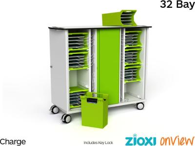 zioxi CHRGT-TBB-32-K-O3 iPad & Tablet 32 Bay Store & Charge Trolley with OnView smartControl - Key Lock