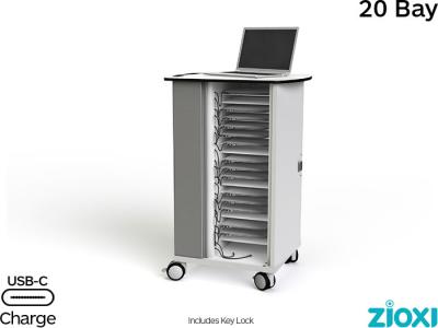 zioxi CHRGTUC-CB-20 USB-C Tablet / Chromebook 20 Bay Store and Charge Trolley - Key Lock