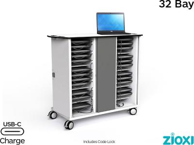 zioxi CHRGTUC-CB-32-C USB-C Tablet & Chromebook 32 Bay Store and Charge Trolley - Code Lock