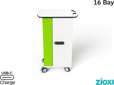zioxi CHRGTUC-PT-16-K iPad/Tablet & Pencil Charging 16 Bay Store & USB-C Charge Trolley - Key Lock