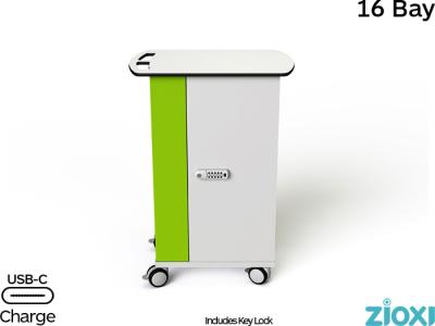 zioxi CHRGTUC-TBB-16-K iPad & Tablet 16 Bay Store & USB-C Charge Trolley with Baskets - Key Lock