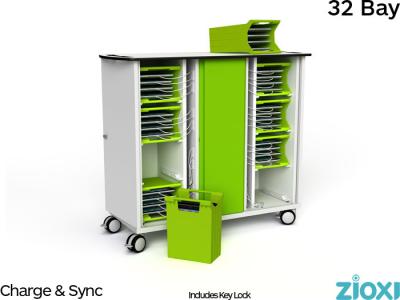 zioxi SYNCC-TBB-32-K 32 Bay iPad Secure, Charge & Sync Cabinet with Baskets