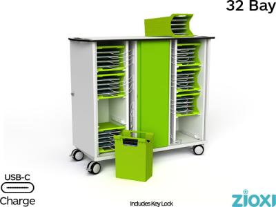 zioxi CHRGTUC-TBB-32-K iPad & Tablet 32 Bay Store & USB-C Charge Trolley with Baskets - Key Lock