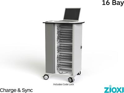 zioxi SYNCT-CB-16-C iPad Pro & Large Tablet Store Charge and Sync Trolley, 16 Bay - Code Lock
