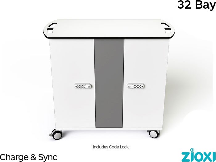 zioxi SYNCT-CB-32-C iPad Pro & Large Tablet Store Charge and Sync Trolley, 32 Bay - Code Lock