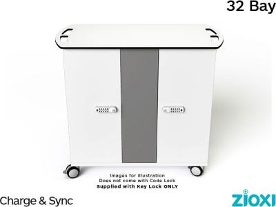 zioxi SYNCT-CB-32 iPad Pro & Large Tablet Store Charge and Sync Trolley, 32 Bay - Key Lock