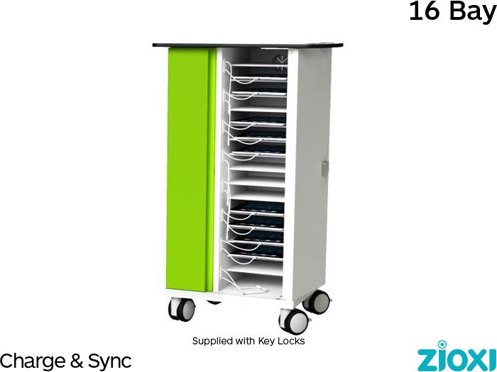 zioxi SYNCT-TB-16 iPad & Tablet Security Trolley, Store Charge and Sync, 16 Bay - Key Lock