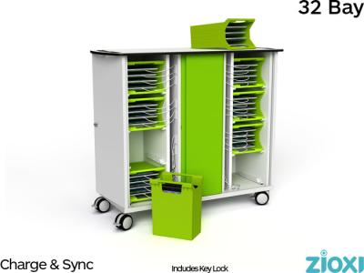 zioxi SYNCT-TBB-32-K iPad & Tablet Storage, Charge & Sync Trolley with Baskets 32 Bay