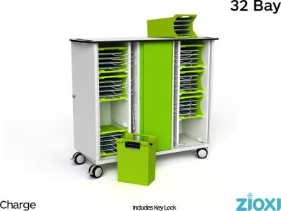 zioxi CHRGC-TBB-32-K 32 Bay iPad Secure & Charge Cabinet with Baskets - Key Lock