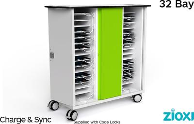 zioxi SYNCT-TB-32-C iPad & Tablet Security Trolley, Store Charge and Sync, 32 Bay - Code Lock