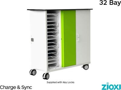 zioxi SYNCT-TB-32 iPad & Tablet Security Trolley, Store Charge and Sync, 32 Bay - Key Lock
