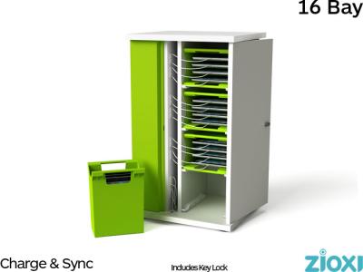 zioxi SYNCC-TBB-16-K 16 Bay iPad Secure, Charge & Sync Cabinet with Baskets
