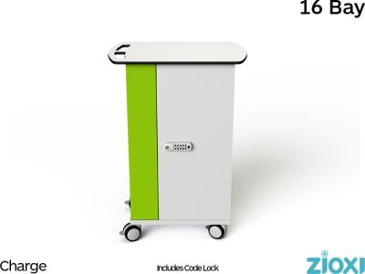 zioxi CHRGT-TBB-16-C iPad & Tablet 16 Bay Store & Charge Trolley with Baskets - Code Lock