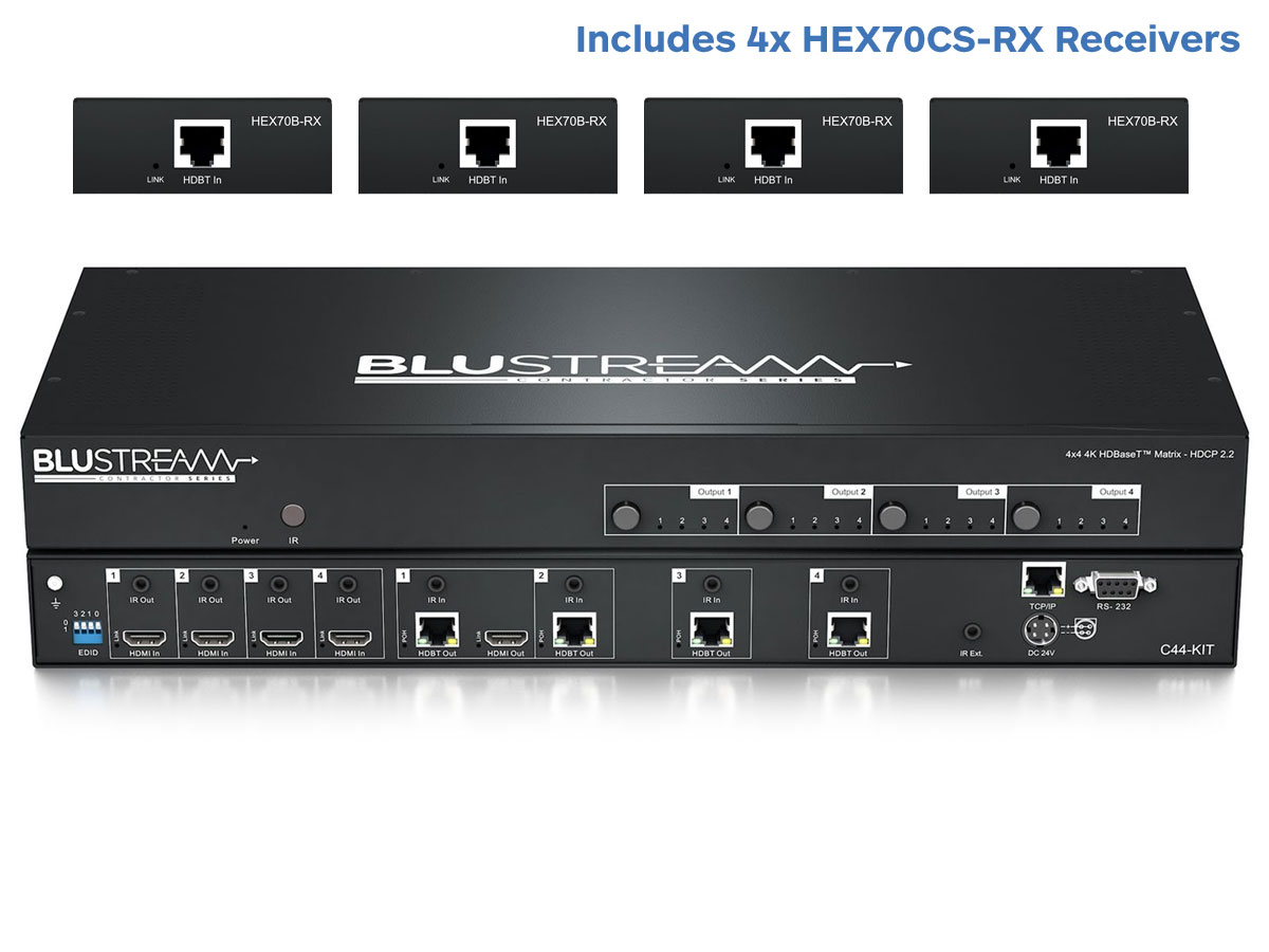 BluStream C44-KIT Contractor 4x4 HDBaseT™ Matrix Kit - 70m (4K up to 40m)