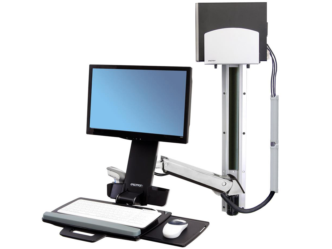 Ergotron StyleView Sit-Stand Combo System with Worksurface and Small Black CPU Holder Mounting kit (handle, CPU holder, mouse holder, track covers