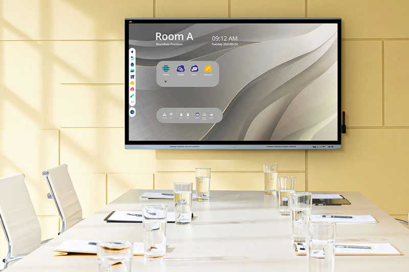 Showing Viewboard mounted onto a wall in a meeting room