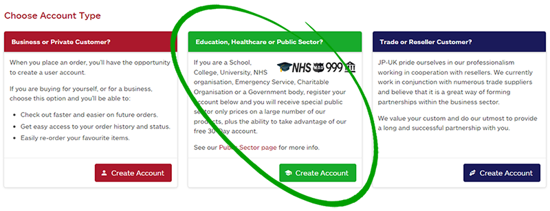 Location of Public Sector on Account Creation Page